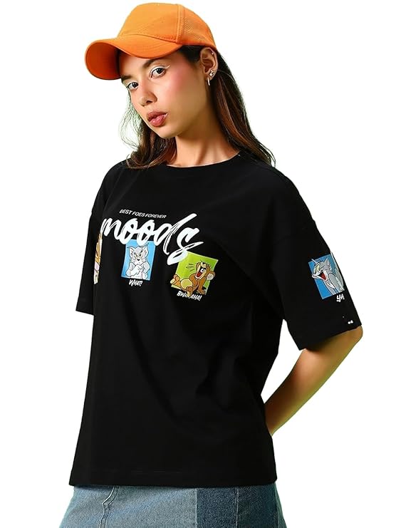 Bewakoof X Official Tom & Jerry Merchandise Women's Weirdos Forever Graphic Printed 100% Cotton T-Shirt
