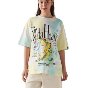 Bewakoof Official Garfield Merchandise Women's Graphic Printed Oversized Fit Half Sleeve Round Neck Cotton Jersey T-Shirt